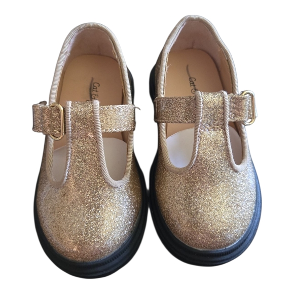 Cat & Jack Other - Cat & Jack Gold Glitter T-Strap Dress Shoes